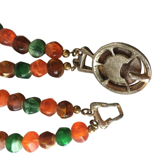 Orange Green Marbleized Beads Necklace Vintage Jewelry - Picture 6 of 7